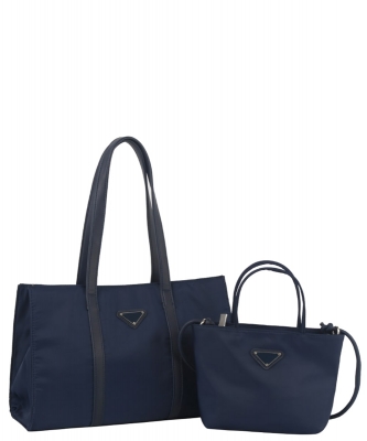 Nylon Triangle Plaque 2-in-1 Satchel Set MEV-0017-M NAVY BLUE